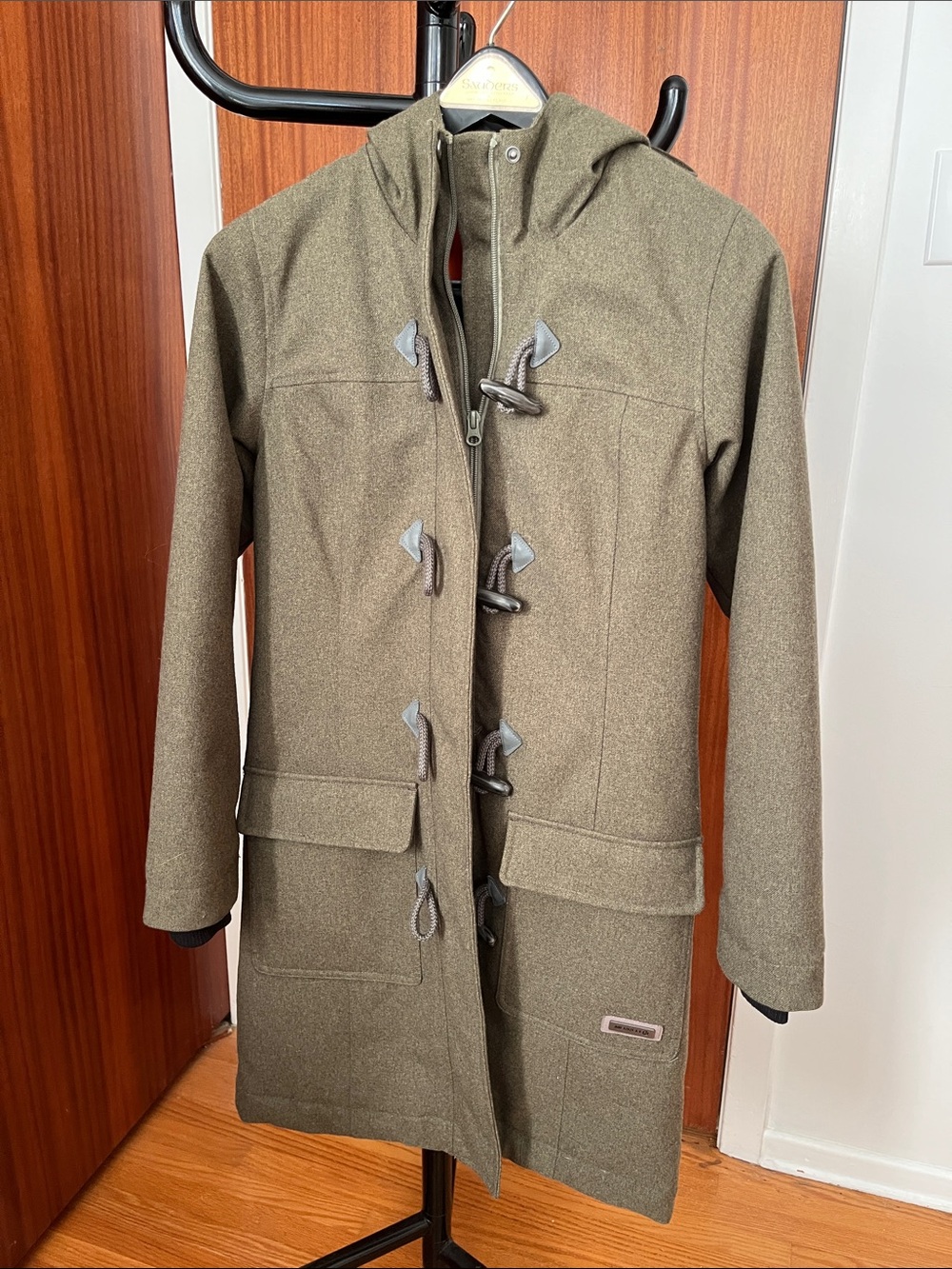 Merrell Women’s Green-Brown Hooded Duffle Coat with Toggles - Size XXS